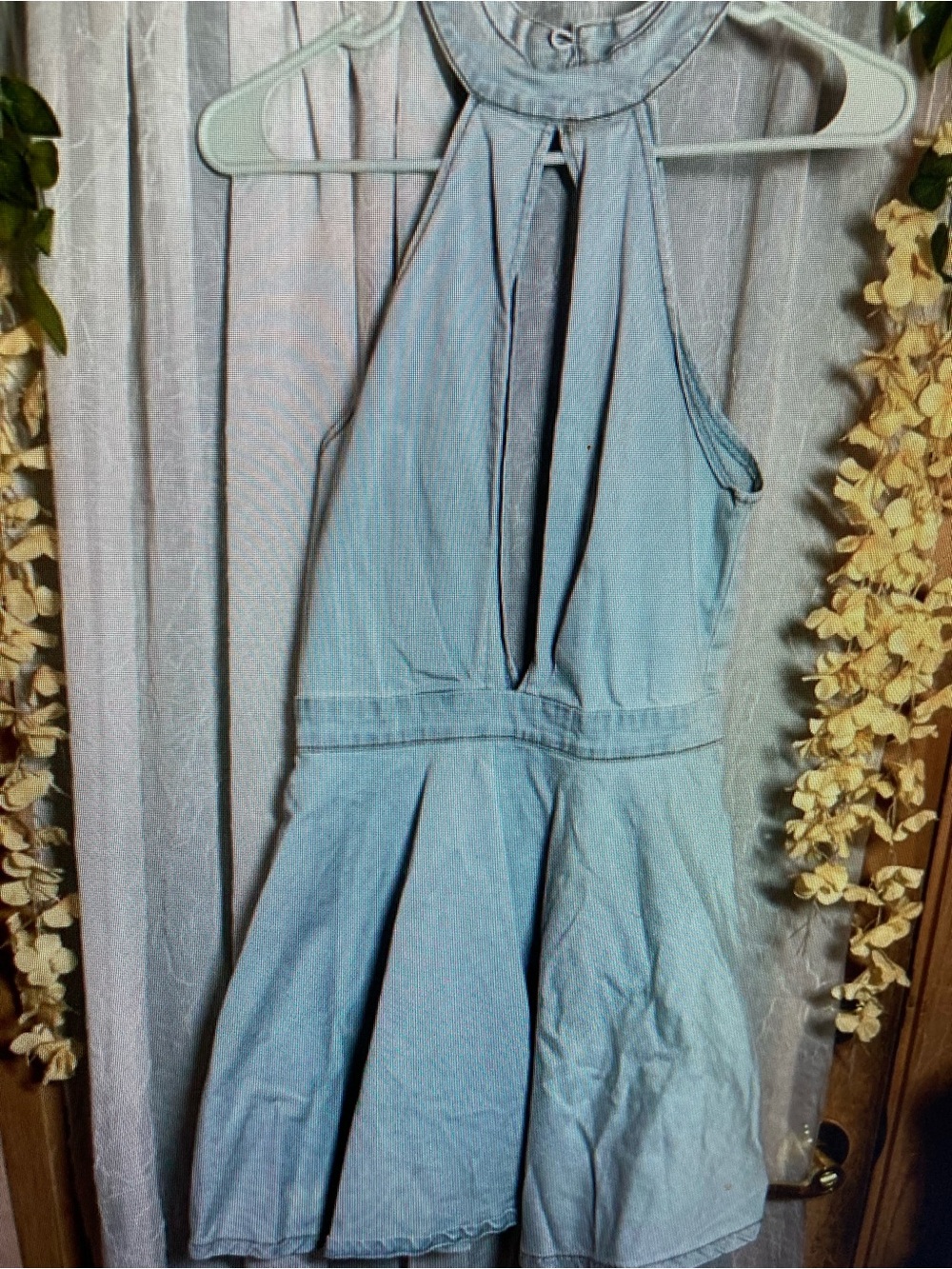Light Blue Denim Halter Chemise Slip